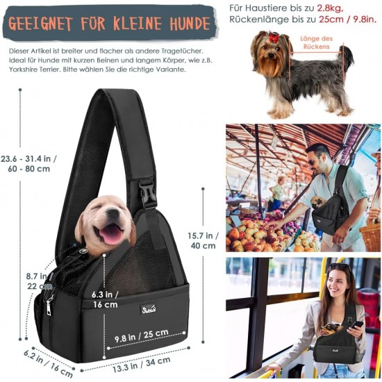 Eyein Dog Friendly Sling Dogs, Breathable Hands-Free Travel Bag for Small Pets with Adjustable Straps, Hardboard Base Safety Belt, for Dogs Under 5.5 kg, Black Eyein Dog Friendly Sling Dogs, Breathable Hands-Free Travel Bag for Small Pets with Adjustable Straps, Hardboard Base Safety Belt, for Dogs Under 5.5 kg, Black