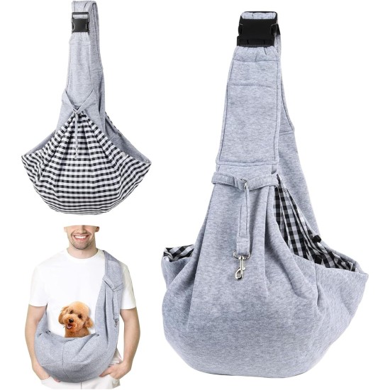 FainFun Dog Carrier Bag, Shoulder Bag for Pets, Reversible Small Dog Carrier up to 7 kg, Adjustable Pet Sling for Dogs, Dog Carrier for Walks/Outdoor Activities (Grey)