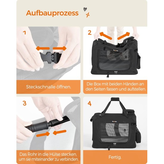 Feandrea PDC70H Foldable Dog Transport Box L Dog Bag Oxford Fabric Mesh Breathable Portable Metal Frame with Handles Pockets 70 x 52 x 52 cm Black Feandrea PDC70H Foldable Dog Transport Box L Dog Bag Oxford Fabric Mesh Breathable Portable Metal Frame with Handles Pockets 70 x 52 x 52 cm Black