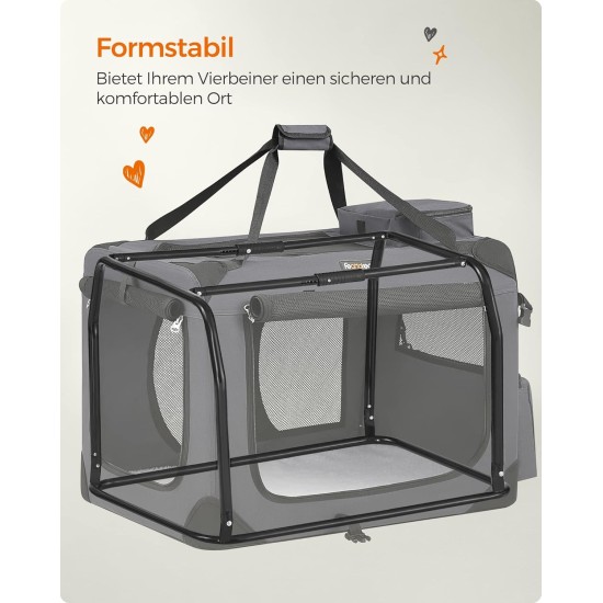 Feandrea PDC70H Foldable Dog Transport Box L Dog Bag Oxford Fabric Mesh Breathable Portable Metal Frame with Handles Pockets 70 x 52 x 52 cm Black Feandrea PDC70H Foldable Dog Transport Box L Dog Bag Oxford Fabric Mesh Breathable Portable Metal Frame with Handles Pockets 70 x 52 x 52 cm Black
