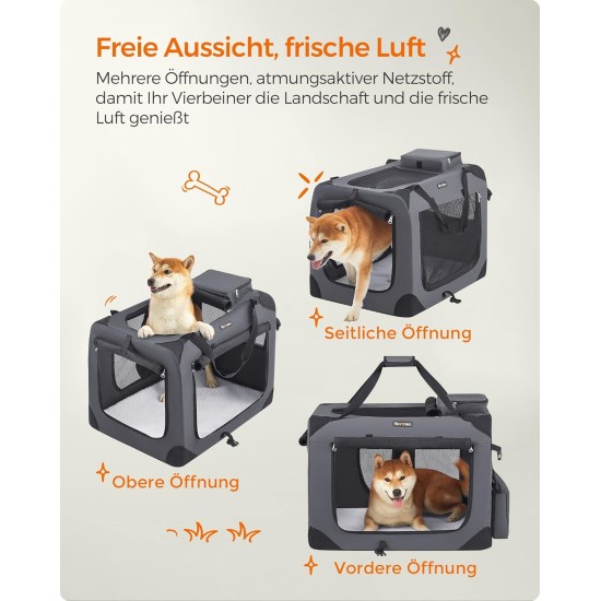 Feandrea PDC70H Foldable Dog Transport Box L Dog Bag Oxford Fabric Mesh Breathable Portable Metal Frame with Handles Pockets 70 x 52 x 52 cm Black Feandrea PDC70H Foldable Dog Transport Box L Dog Bag Oxford Fabric Mesh Breathable Portable Metal Frame with Handles Pockets 70 x 52 x 52 cm Black