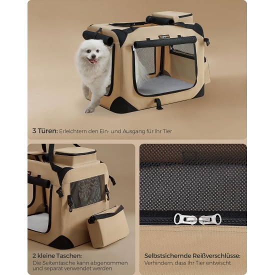 Feandrea PDC70H Foldable Dog Transport Box L Dog Bag Oxford Fabric Mesh Breathable Portable Metal Frame with Handles Pockets 70 x 52 x 52 cm Black Feandrea PDC70H Foldable Dog Transport Box L Dog Bag Oxford Fabric Mesh Breathable Portable Metal Frame with Handles Pockets 70 x 52 x 52 cm Black