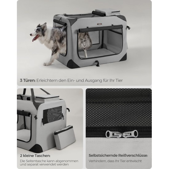 Feandrea PDC70H Foldable Dog Transport Box L Dog Bag Oxford Fabric Mesh Breathable Portable Metal Frame with Handles Pockets 70 x 52 x 52 cm Black Feandrea PDC70H Foldable Dog Transport Box L Dog Bag Oxford Fabric Mesh Breathable Portable Metal Frame with Handles Pockets 70 x 52 x 52 cm Black