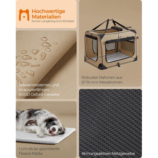 Feandrea PDC70H Foldable Dog Transport Box L Dog Bag Oxford Fabric Mesh Breathable Portable Metal Frame with Handles Pockets 70 x 52 x 52 cm Black Feandrea PDC70H Foldable Dog Transport Box L Dog Bag Oxford Fabric Mesh Breathable Portable Metal Frame with Handles Pockets 70 x 52 x 52 cm Black