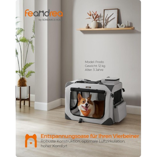 Feandrea PDC70H Foldable Dog Transport Box L Dog Bag Oxford Fabric Mesh Breathable Portable Metal Frame with Handles Pockets 70 x 52 x 52 cm Black Feandrea PDC70H Foldable Dog Transport Box L Dog Bag Oxford Fabric Mesh Breathable Portable Metal Frame with Handles Pockets 70 x 52 x 52 cm Black