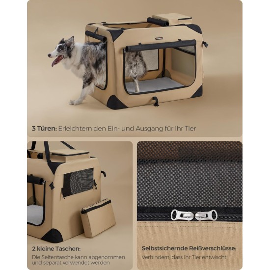 Feandrea PDC70H Foldable Dog Transport Box L Dog Bag Oxford Fabric Mesh Breathable Portable Metal Frame with Handles Pockets 70 x 52 x 52 cm Black Feandrea PDC70H Foldable Dog Transport Box L Dog Bag Oxford Fabric Mesh Breathable Portable Metal Frame with Handles Pockets 70 x 52 x 52 cm Black