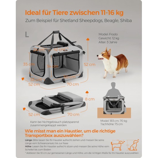 Feandrea PDC70H Foldable Dog Transport Box L Dog Bag Oxford Fabric Mesh Breathable Portable Metal Frame with Handles Pockets 70 x 52 x 52 cm Black Feandrea PDC70H Foldable Dog Transport Box L Dog Bag Oxford Fabric Mesh Breathable Portable Metal Frame with Handles Pockets 70 x 52 x 52 cm Black