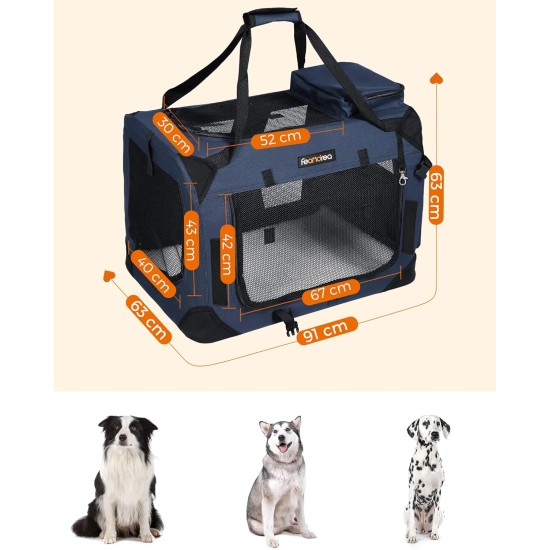 Feandrea PDC70H Foldable Dog Transport Box L Dog Bag Oxford Fabric Mesh Breathable Portable Metal Frame with Handles Pockets 70 x 52 x 52 cm Black Feandrea PDC70H Foldable Dog Transport Box L Dog Bag Oxford Fabric Mesh Breathable Portable Metal Frame with Handles Pockets 70 x 52 x 52 cm Black
