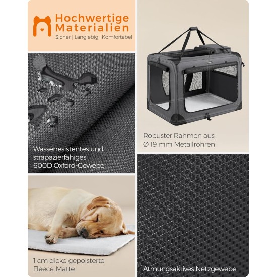 Feandrea PDC70H Foldable Dog Transport Box L Dog Bag Oxford Fabric Mesh Breathable Portable Metal Frame with Handles Pockets 70 x 52 x 52 cm Black Feandrea PDC70H Foldable Dog Transport Box L Dog Bag Oxford Fabric Mesh Breathable Portable Metal Frame with Handles Pockets 70 x 52 x 52 cm Black