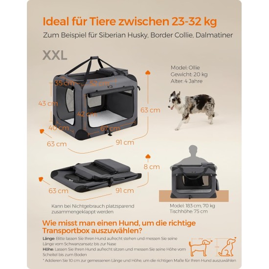 Feandrea PDC70H Foldable Dog Transport Box L Dog Bag Oxford Fabric Mesh Breathable Portable Metal Frame with Handles Pockets 70 x 52 x 52 cm Black Feandrea PDC70H Foldable Dog Transport Box L Dog Bag Oxford Fabric Mesh Breathable Portable Metal Frame with Handles Pockets 70 x 52 x 52 cm Black
