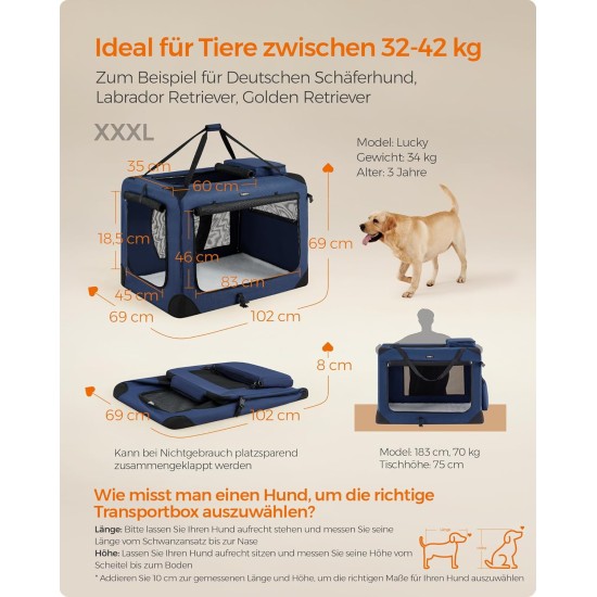 Feandrea PDC70H Foldable Dog Transport Box L Dog Bag Oxford Fabric Mesh Breathable Portable Metal Frame with Handles Pockets 70 x 52 x 52 cm Black Feandrea PDC70H Foldable Dog Transport Box L Dog Bag Oxford Fabric Mesh Breathable Portable Metal Frame with Handles Pockets 70 x 52 x 52 cm Black