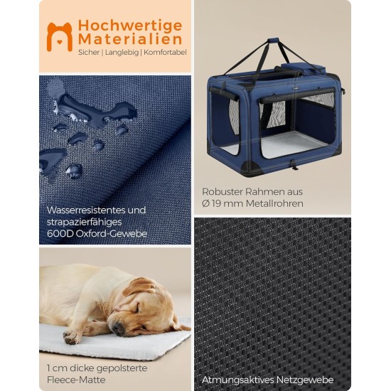 Feandrea PDC70H Foldable Dog Transport Box L Dog Bag Oxford Fabric Mesh Breathable Portable Metal Frame with Handles Pockets 70 x 52 x 52 cm Black Feandrea PDC70H Foldable Dog Transport Box L Dog Bag Oxford Fabric Mesh Breathable Portable Metal Frame with Handles Pockets 70 x 52 x 52 cm Black