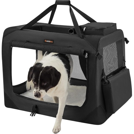 Feandrea PDC70H Foldable Dog Transport Box L Dog Bag Oxford Fabric Mesh Breathable Portable Metal Frame with Handles Pockets 70 x 52 x 52 cm Black Feandrea PDC70H Foldable Dog Transport Box L Dog Bag Oxford Fabric Mesh Breathable Portable Metal Frame with Handles Pockets 70 x 52 x 52 cm Black