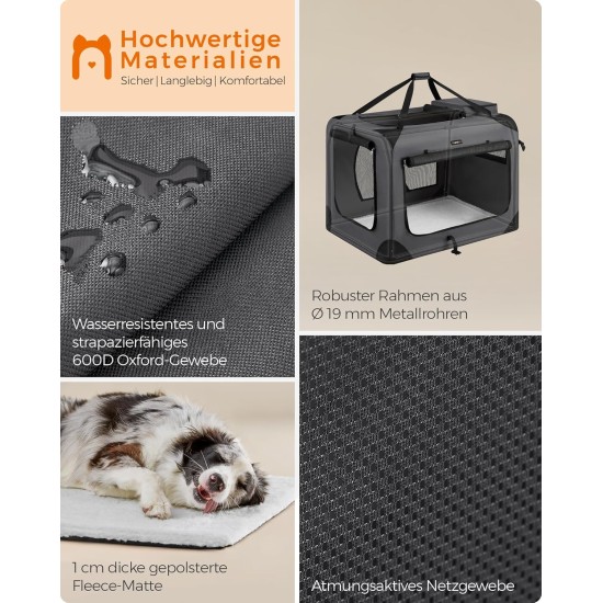 Feandrea PDC70H Foldable Dog Transport Box L Dog Bag Oxford Fabric Mesh Breathable Portable Metal Frame with Handles Pockets 70 x 52 x 52 cm Black Feandrea PDC70H Foldable Dog Transport Box L Dog Bag Oxford Fabric Mesh Breathable Portable Metal Frame with Handles Pockets 70 x 52 x 52 cm Black