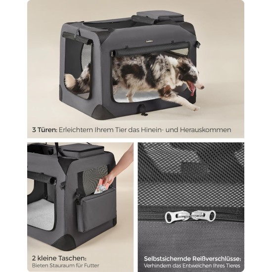 Feandrea PDC70H Foldable Dog Transport Box L Dog Bag Oxford Fabric Mesh Breathable Portable Metal Frame with Handles Pockets 70 x 52 x 52 cm Black Feandrea PDC70H Foldable Dog Transport Box L Dog Bag Oxford Fabric Mesh Breathable Portable Metal Frame with Handles Pockets 70 x 52 x 52 cm Black