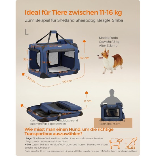 Feandrea PDC70H Foldable Dog Transport Box L Dog Bag Oxford Fabric Mesh Breathable Portable Metal Frame with Handles Pockets 70 x 52 x 52 cm Black Feandrea PDC70H Foldable Dog Transport Box L Dog Bag Oxford Fabric Mesh Breathable Portable Metal Frame with Handles Pockets 70 x 52 x 52 cm Black
