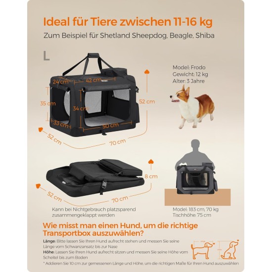 Feandrea PDC70H Foldable Dog Transport Box L Dog Bag Oxford Fabric Mesh Breathable Portable Metal Frame with Handles Pockets 70 x 52 x 52 cm Black Feandrea PDC70H Foldable Dog Transport Box L Dog Bag Oxford Fabric Mesh Breathable Portable Metal Frame with Handles Pockets 70 x 52 x 52 cm Black