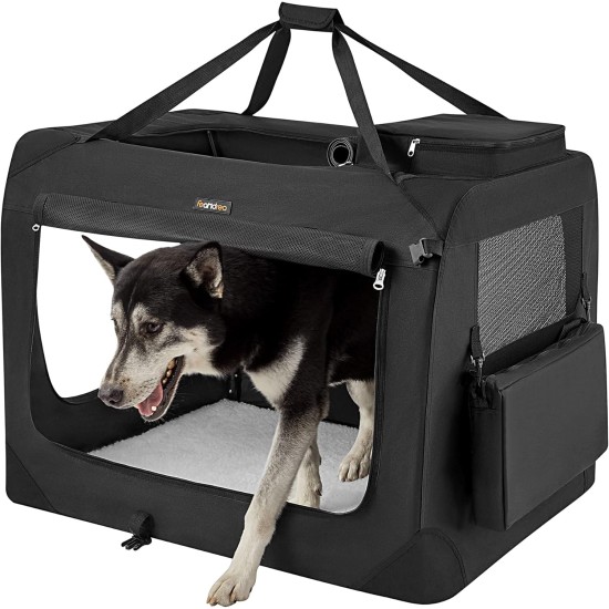 Feandrea PDC70H Foldable Dog Transport Box L Dog Bag Oxford Fabric Mesh Breathable Portable Metal Frame with Handles Pockets 70 x 52 x 52 cm Black Feandrea PDC70H Foldable Dog Transport Box L Dog Bag Oxford Fabric Mesh Breathable Portable Metal Frame with Handles Pockets 70 x 52 x 52 cm Black