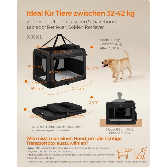 Feandrea PDC70H Foldable Dog Transport Box L Dog Bag Oxford Fabric Mesh Breathable Portable Metal Frame with Handles Pockets 70 x 52 x 52 cm Black Feandrea PDC70H Foldable Dog Transport Box L Dog Bag Oxford Fabric Mesh Breathable Portable Metal Frame with Handles Pockets 70 x 52 x 52 cm Black
