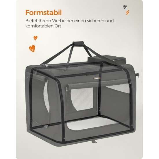 Feandrea PDC70H Foldable Dog Transport Box L Dog Bag Oxford Fabric Mesh Breathable Portable Metal Frame with Handles Pockets 70 x 52 x 52 cm Black Feandrea PDC70H Foldable Dog Transport Box L Dog Bag Oxford Fabric Mesh Breathable Portable Metal Frame with Handles Pockets 70 x 52 x 52 cm Black