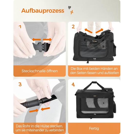 Feandrea PDC70H Foldable Dog Transport Box L Dog Bag Oxford Fabric Mesh Breathable Portable Metal Frame with Handles Pockets 70 x 52 x 52 cm Black Feandrea PDC70H Foldable Dog Transport Box L Dog Bag Oxford Fabric Mesh Breathable Portable Metal Frame with Handles Pockets 70 x 52 x 52 cm Black