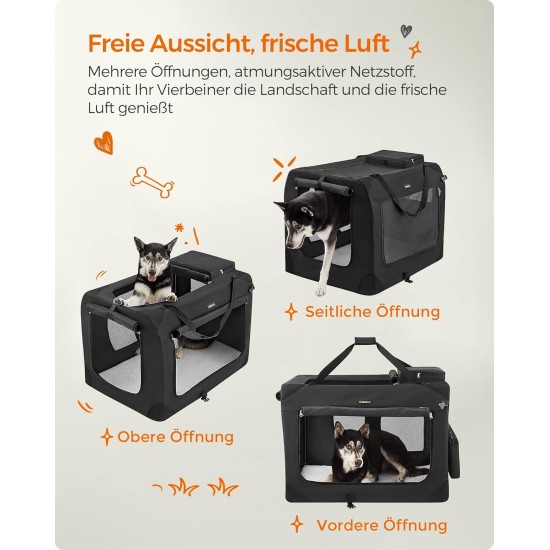 Feandrea PDC70H Foldable Dog Transport Box L Dog Bag Oxford Fabric Mesh Breathable Portable Metal Frame with Handles Pockets 70 x 52 x 52 cm Black Feandrea PDC70H Foldable Dog Transport Box L Dog Bag Oxford Fabric Mesh Breathable Portable Metal Frame with Handles Pockets 70 x 52 x 52 cm Black