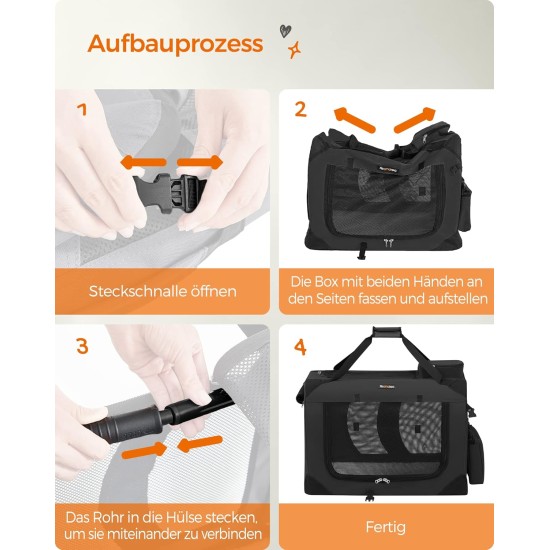 Feandrea PDC70H Foldable Dog Transport Box L Dog Bag Oxford Fabric Mesh Breathable Portable Metal Frame with Handles Pockets 70 x 52 x 52 cm Black Feandrea PDC70H Foldable Dog Transport Box L Dog Bag Oxford Fabric Mesh Breathable Portable Metal Frame with Handles Pockets 70 x 52 x 52 cm Black