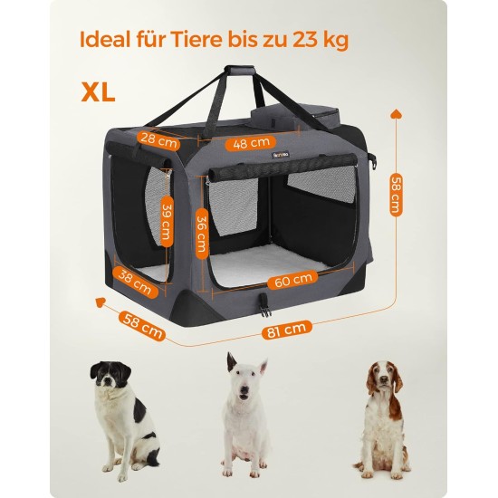 Feandrea PDC70H Foldable Dog Transport Box L Dog Bag Oxford Fabric Mesh Breathable Portable Metal Frame with Handles Pockets 70 x 52 x 52 cm Black Feandrea PDC70H Foldable Dog Transport Box L Dog Bag Oxford Fabric Mesh Breathable Portable Metal Frame with Handles Pockets 70 x 52 x 52 cm Black