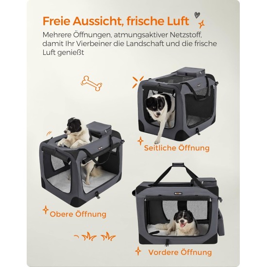 Feandrea PDC70H Foldable Dog Transport Box L Dog Bag Oxford Fabric Mesh Breathable Portable Metal Frame with Handles Pockets 70 x 52 x 52 cm Black Feandrea PDC70H Foldable Dog Transport Box L Dog Bag Oxford Fabric Mesh Breathable Portable Metal Frame with Handles Pockets 70 x 52 x 52 cm Black