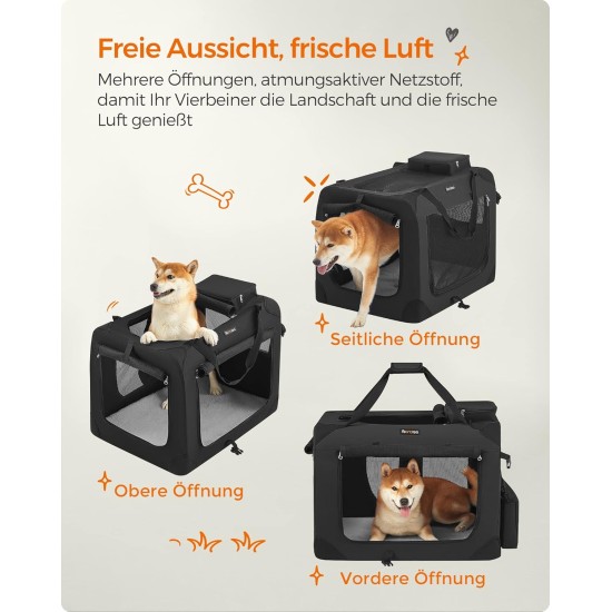 Feandrea PDC70H Foldable Dog Transport Box L Dog Bag Oxford Fabric Mesh Breathable Portable Metal Frame with Handles Pockets 70 x 52 x 52 cm Black Feandrea PDC70H Foldable Dog Transport Box L Dog Bag Oxford Fabric Mesh Breathable Portable Metal Frame with Handles Pockets 70 x 52 x 52 cm Black