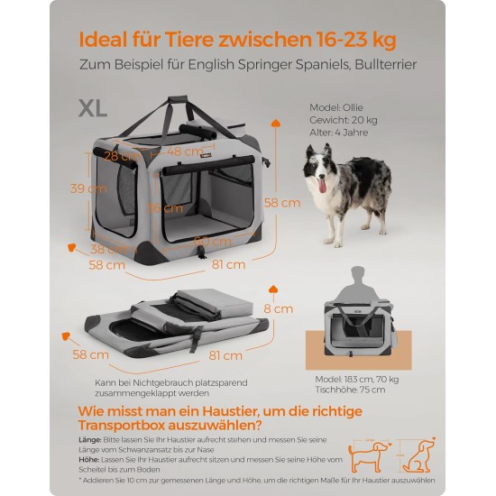 Feandrea PDC70H Foldable Dog Transport Box L Dog Bag Oxford Fabric Mesh Breathable Portable Metal Frame with Handles Pockets 70 x 52 x 52 cm Black Feandrea PDC70H Foldable Dog Transport Box L Dog Bag Oxford Fabric Mesh Breathable Portable Metal Frame with Handles Pockets 70 x 52 x 52 cm Black