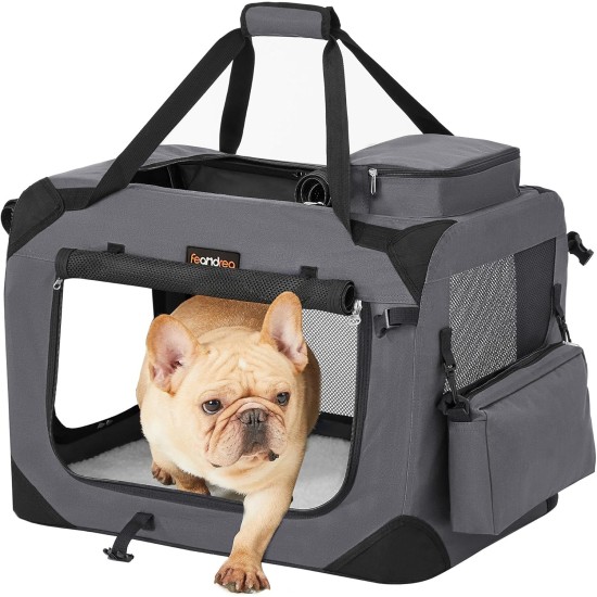 Feandrea PDC70H Foldable Dog Transport Box L Dog Bag Oxford Fabric Mesh Breathable Portable Metal Frame with Handles Pockets 70 x 52 x 52 cm Black Feandrea PDC70H Foldable Dog Transport Box L Dog Bag Oxford Fabric Mesh Breathable Portable Metal Frame with Handles Pockets 70 x 52 x 52 cm Black