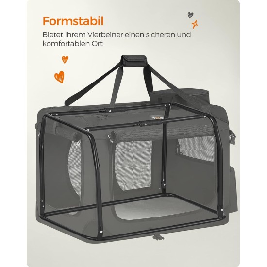 Feandrea PDC70H Foldable Dog Transport Box L Dog Bag Oxford Fabric Mesh Breathable Portable Metal Frame with Handles Pockets 70 x 52 x 52 cm Black Feandrea PDC70H Foldable Dog Transport Box L Dog Bag Oxford Fabric Mesh Breathable Portable Metal Frame with Handles Pockets 70 x 52 x 52 cm Black