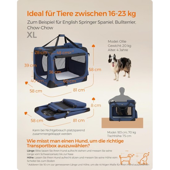 Feandrea PDC70H Foldable Dog Transport Box L Dog Bag Oxford Fabric Mesh Breathable Portable Metal Frame with Handles Pockets 70 x 52 x 52 cm Black Feandrea PDC70H Foldable Dog Transport Box L Dog Bag Oxford Fabric Mesh Breathable Portable Metal Frame with Handles Pockets 70 x 52 x 52 cm Black