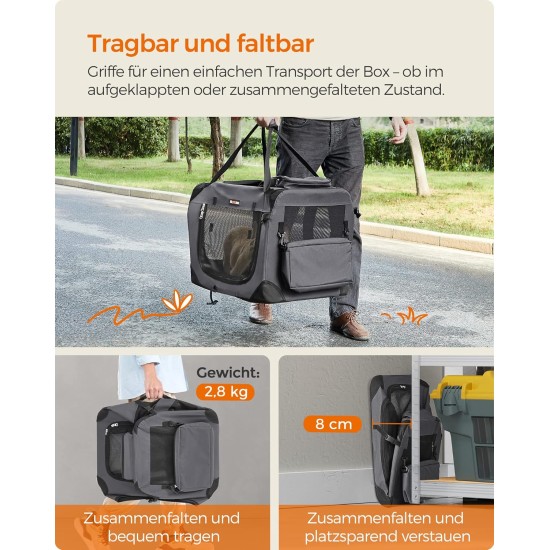 Feandrea PDC70H Foldable Dog Transport Box L Dog Bag Oxford Fabric Mesh Breathable Portable Metal Frame with Handles Pockets 70 x 52 x 52 cm Black Feandrea PDC70H Foldable Dog Transport Box L Dog Bag Oxford Fabric Mesh Breathable Portable Metal Frame with Handles Pockets 70 x 52 x 52 cm Black