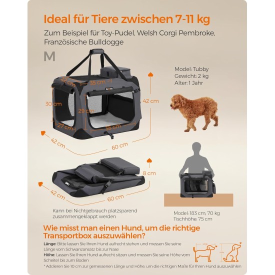 Feandrea PDC70H Foldable Dog Transport Box L Dog Bag Oxford Fabric Mesh Breathable Portable Metal Frame with Handles Pockets 70 x 52 x 52 cm Black Feandrea PDC70H Foldable Dog Transport Box L Dog Bag Oxford Fabric Mesh Breathable Portable Metal Frame with Handles Pockets 70 x 52 x 52 cm Black