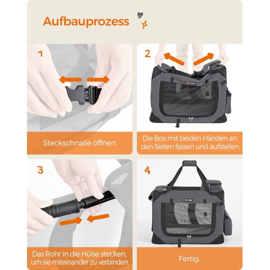 Feandrea PDC70H Foldable Dog Transport Box L Dog Bag Oxford Fabric Mesh Breathable Portable Metal Frame with Handles Pockets 70 x 52 x 52 cm Black Feandrea PDC70H Foldable Dog Transport Box L Dog Bag Oxford Fabric Mesh Breathable Portable Metal Frame with Handles Pockets 70 x 52 x 52 cm Black