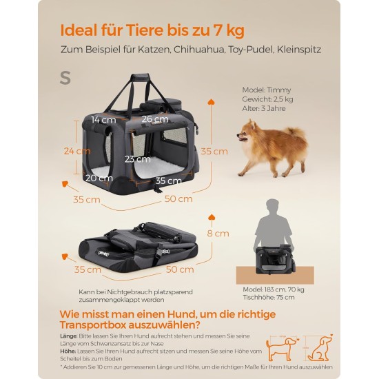 Feandrea PDC70H Foldable Dog Transport Box L Dog Bag Oxford Fabric Mesh Breathable Portable Metal Frame with Handles Pockets 70 x 52 x 52 cm Black Feandrea PDC70H Foldable Dog Transport Box L Dog Bag Oxford Fabric Mesh Breathable Portable Metal Frame with Handles Pockets 70 x 52 x 52 cm Black