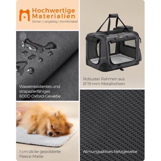 Feandrea PDC70H Foldable Dog Transport Box L Dog Bag Oxford Fabric Mesh Breathable Portable Metal Frame with Handles Pockets 70 x 52 x 52 cm Black Feandrea PDC70H Foldable Dog Transport Box L Dog Bag Oxford Fabric Mesh Breathable Portable Metal Frame with Handles Pockets 70 x 52 x 52 cm Black