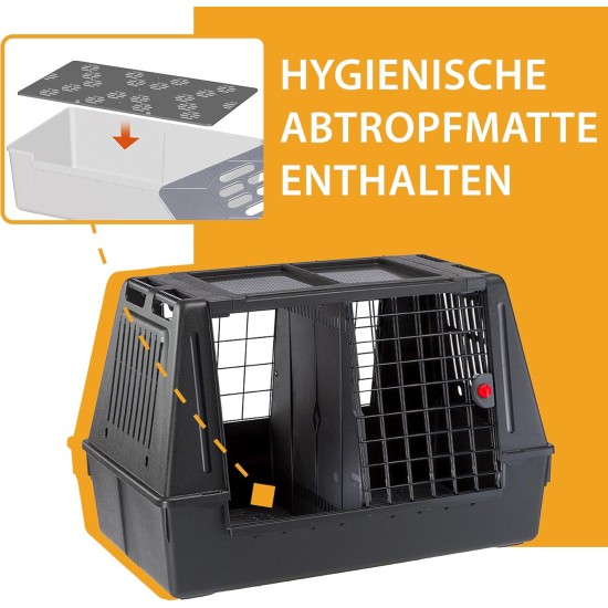 Ferplast Atlas Car 100 Transport Box for Dogs and Cats, Plastic, with Practical, Two-Way Sliding Door and Accessories Compartment, grey Ferplast Atlas Car 100 Transport Box for Dogs and Cats, Plastic, with Practical, Two-Way Sliding Door and Accessories Compartment, grey