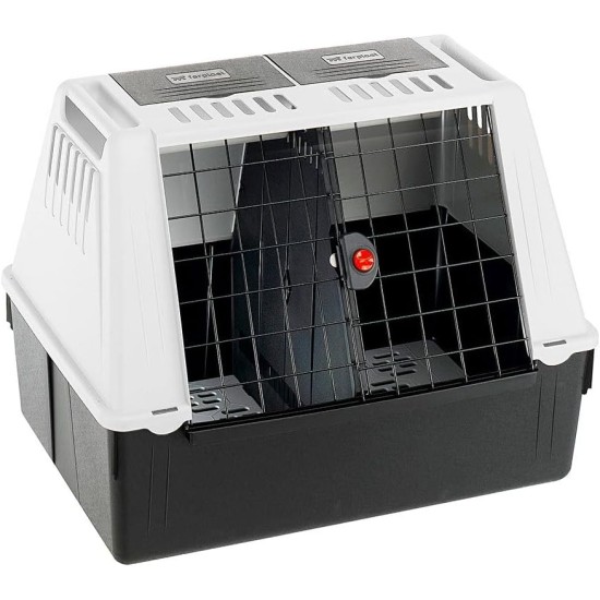 Ferplast Atlas Car 100 Transport Box for Dogs and Cats, Plastic, with Practical, Two-Way Sliding Door and Accessories Compartment, grey Ferplast Atlas Car 100 Transport Box for Dogs and Cats, Plastic, with Practical, Two-Way Sliding Door and Accessories Compartment, grey