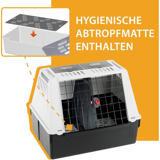 Ferplast Atlas Car 100 Transport Box for Dogs and Cats, Plastic, with Practical, Two-Way Sliding Door and Accessories Compartment, grey Ferplast Atlas Car 100 Transport Box for Dogs and Cats, Plastic, with Practical, Two-Way Sliding Door and Accessories Compartment, grey