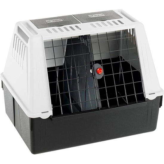 Ferplast Atlas Car 100 Transport Box for Dogs and Cats, Plastic, with Practical, Two-Way Sliding Door and Accessories Compartment, grey Ferplast Atlas Car 100 Transport Box for Dogs and Cats, Plastic, with Practical, Two-Way Sliding Door and Accessories Compartment, grey