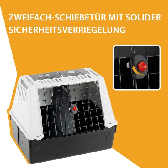 Ferplast Atlas Car 100 Transport Box for Dogs and Cats, Plastic, with Practical, Two-Way Sliding Door and Accessories Compartment, grey Ferplast Atlas Car 100 Transport Box for Dogs and Cats, Plastic, with Practical, Two-Way Sliding Door and Accessories Compartment, grey