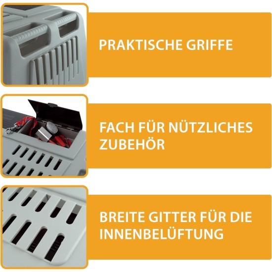 Ferplast Atlas Car 100 Transport Box for Dogs and Cats, Plastic, with Practical, Two-Way Sliding Door and Accessories Compartment, grey Ferplast Atlas Car 100 Transport Box for Dogs and Cats, Plastic, with Practical, Two-Way Sliding Door and Accessories Compartment, grey