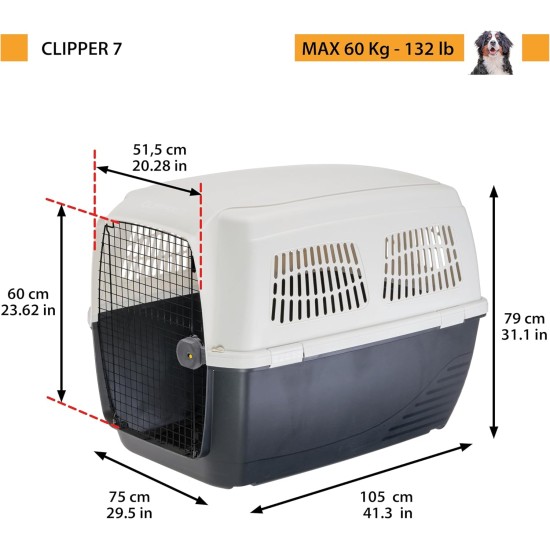 Ferplast Hundetransportbox CLIPPER PLUS, IATA- Hundetransportbox, große Hundetransportbox max 60 kg, sicherer Verschluss, mit Doppelfach für Zubehör, abnehmbarer Griff, 105 x 75 x h 79 cm Ferplast Hundetransportbox CLIPPER PLUS, IATA- Hundetransportbox, große Hundetransportbox max 60 kg, sicherer Verschluss, mit Doppelfach für Zubehör, abnehmbarer Griff, 105 x 75 x h 79 cm