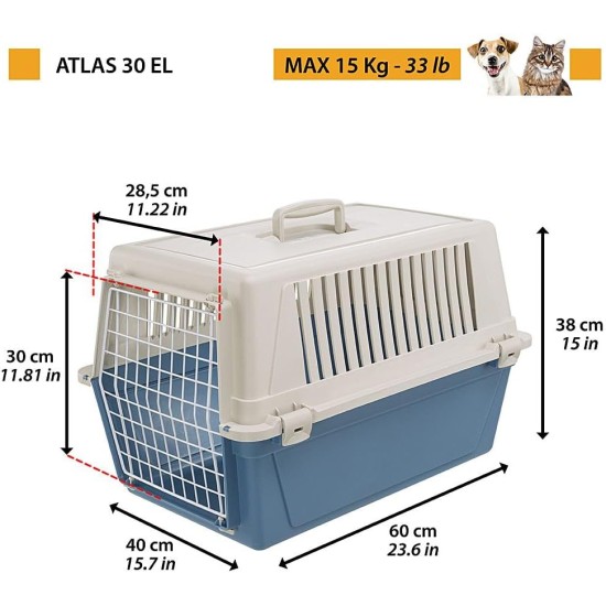 Ferplast Katzentransportbox, kleine mittelgroße Hundetransportbox, Hunde und Katzen bis 15 kg, plastifizierte Eisentür, Lüftungsschlitze, 40x60xH 38 cm, Hartschalen Transportbehälter ATLAS 30 EL, blau Ferplast Katzentransportbox, kleine mittelgroße Hundetransportbox, Hunde und Katzen bis 15 kg, plastifizierte Eisentür, Lüftungsschlitze, 40x60xH 38 cm, Hartschalen Transportbehälter ATLAS 30 EL, blau