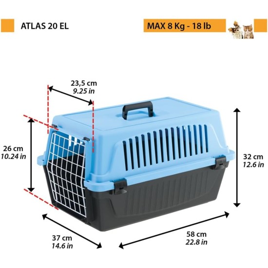 Ferplast Katzentransportbox, kleine mittelgroße Hundetransportbox, Hunde und Katzen bis 15 kg, plastifizierte Eisentür, Lüftungsschlitze, 40x60xH 38 cm, Hartschalen Transportbehälter ATLAS 30 EL, blau Ferplast Katzentransportbox, kleine mittelgroße Hundetransportbox, Hunde und Katzen bis 15 kg, plastifizierte Eisentür, Lüftungsschlitze, 40x60xH 38 cm, Hartschalen Transportbehälter ATLAS 30 EL, blau