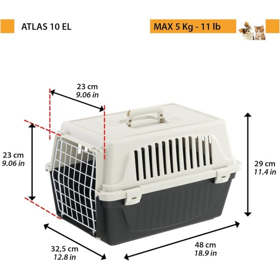 Ferplast Transportbox katze, Hundetransportbox kleine Hunde und Katzen bis 5 kg, Tür aus plastifiziertem Eisen, Lüftungsschlitze, 32,5x48 xH 29 cm, Hartschalen Transportbehälter ATLAS 10 EL, Schwarz Ferplast Transportbox katze, Hundetransportbox kleine Hunde und Katzen bis 5 kg, Tür aus plastifiziertem Eisen, Lüftungsschlitze, 32,5x48 xH 29 cm, Hartschalen Transportbehälter ATLAS 10 EL, Schwarz