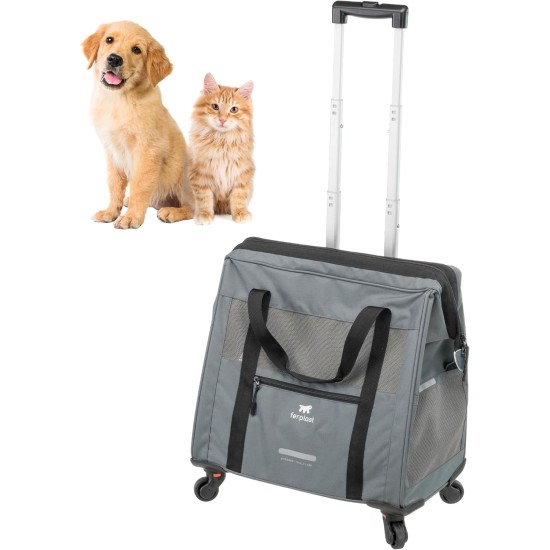 Ferplast Voyager Trolley, Cat Transport Box, Dog Bag, Extendable Handle, Adjustable Straps, Wide Opening, Removable Wheels, Max. 15 kg, 46 x 26 x 48 cm, Grey Ferplast Voyager Trolley, Cat Transport Box, Dog Bag, Extendable Handle, Adjustable Straps, Wide Opening, Removable Wheels, Max. 15 kg, 46 x 26 x 48 cm, Grey